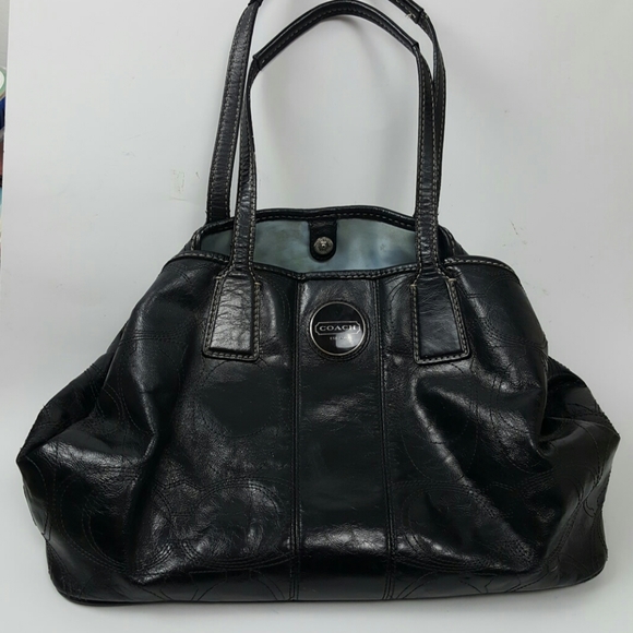 Coach black patten logo 3 different sections bag purse - Picture 1 of 8